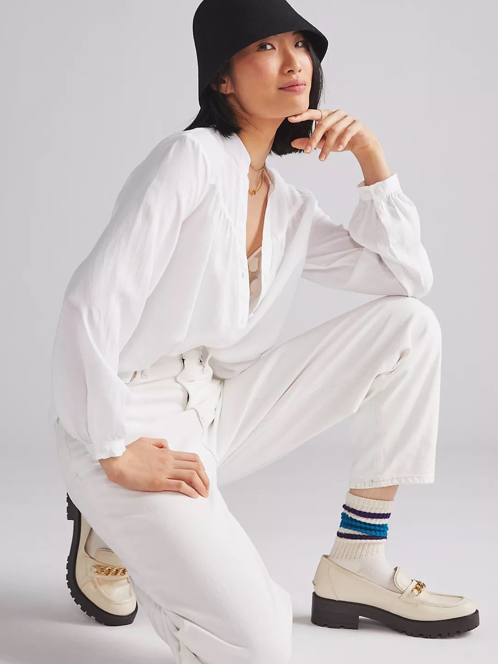 Anthropologie cloth & stone White Long-Sleeve Button Down Blouse Size M